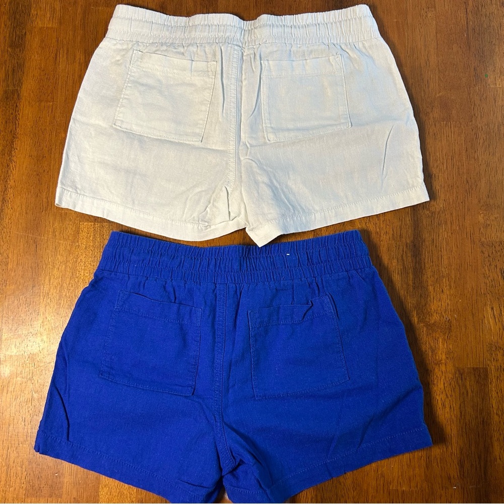 Linen Blend Shorts Bundle | Women XS |Blue & White | Elastic Waist Casual Summer - Picture 4 of 10